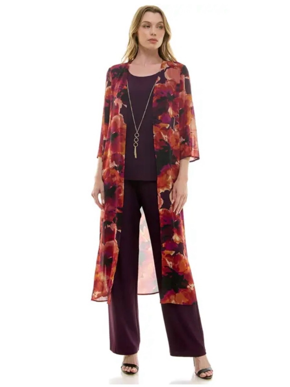 Sara Michelle 2 piece Jacket Pant Suit with necklace-NWT-XL